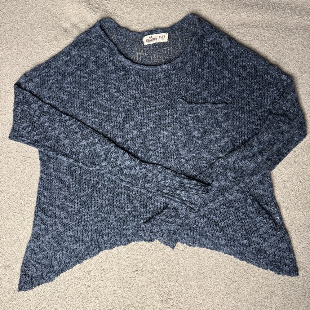 Hollister Blue & Gray Loose Knit Sweater Pullover Comfy Casual- Women's XS/Small